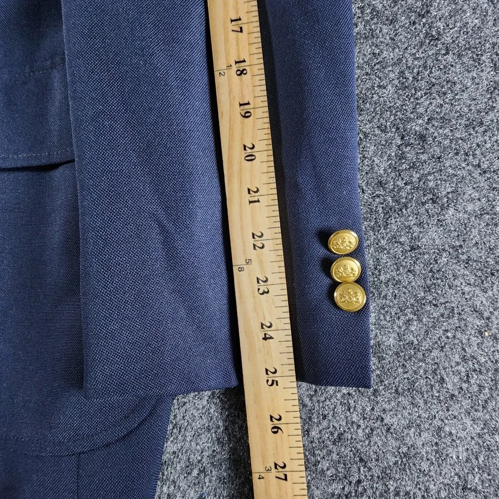 VTG Stafford Mens Navy Blue Hopsack Blazer Gold Crest Buttons USA Made Size 46R